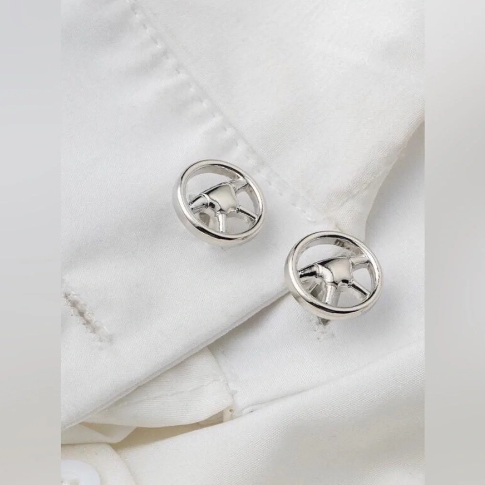 New High Polish Modern Steering Wheel Cufflinks ~ Automotive Enthusiasts